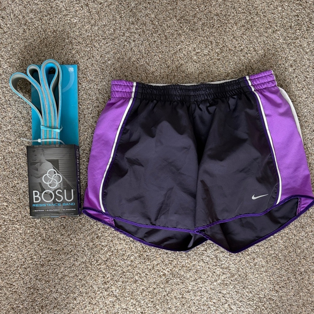 Nike Women’s Dark Purple and Light Purple Athletic Shorts with resistance band